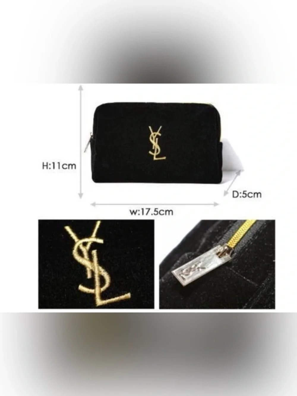 Yves Saint Laurent Black Cosmetic Pouch with Gold YSL Logo